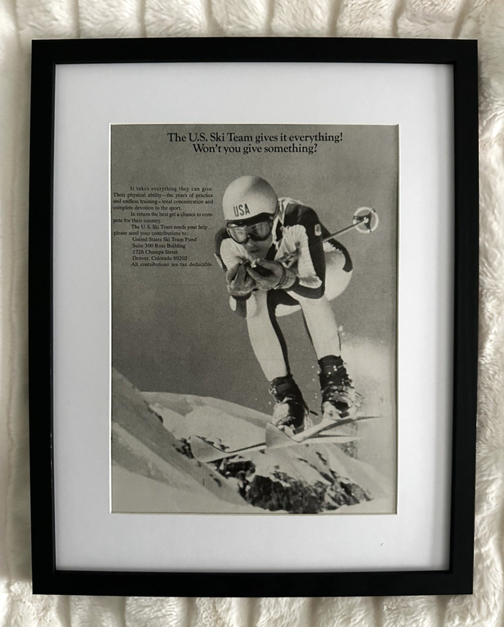Framed 1969 US Ski Team Print Ad They Give Everything Wont You Give Something